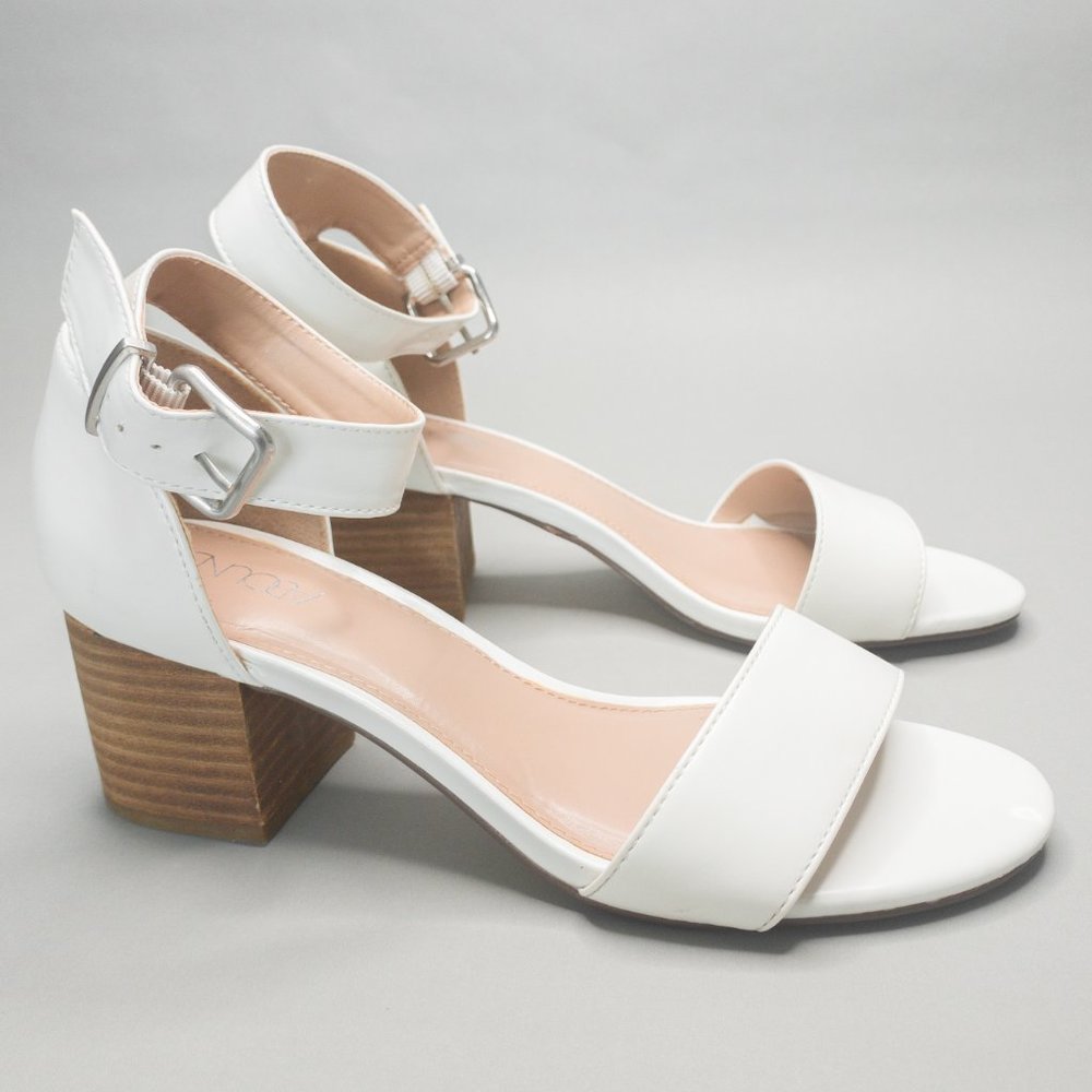 White Strap Block Heel Sandals